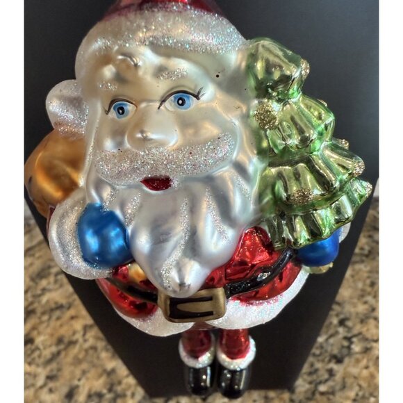 Vintage Mikasa Glass Dangling Leg Santa Holiday Ornament Toy Sack Christmas Tree - Picture 5 of 7